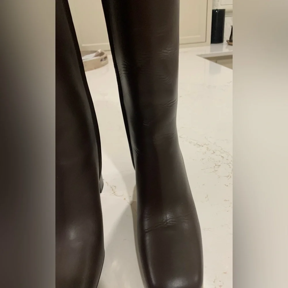 Valentino Garavani Dark Brown Leather Boots with Gold V Logo Size 40